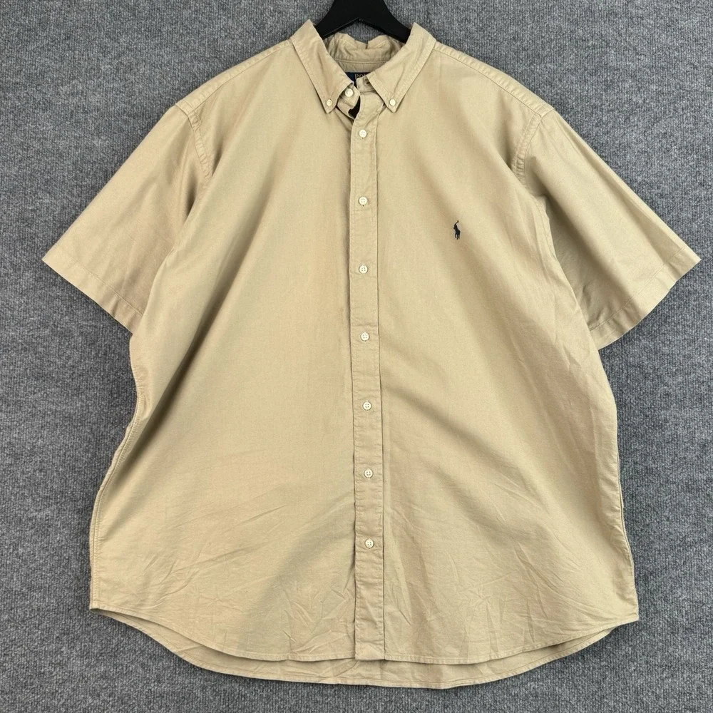 Polo Ralph Lauren Button Down Shirt Mens 2XB Khaki Classic Oxford Short Sleeve